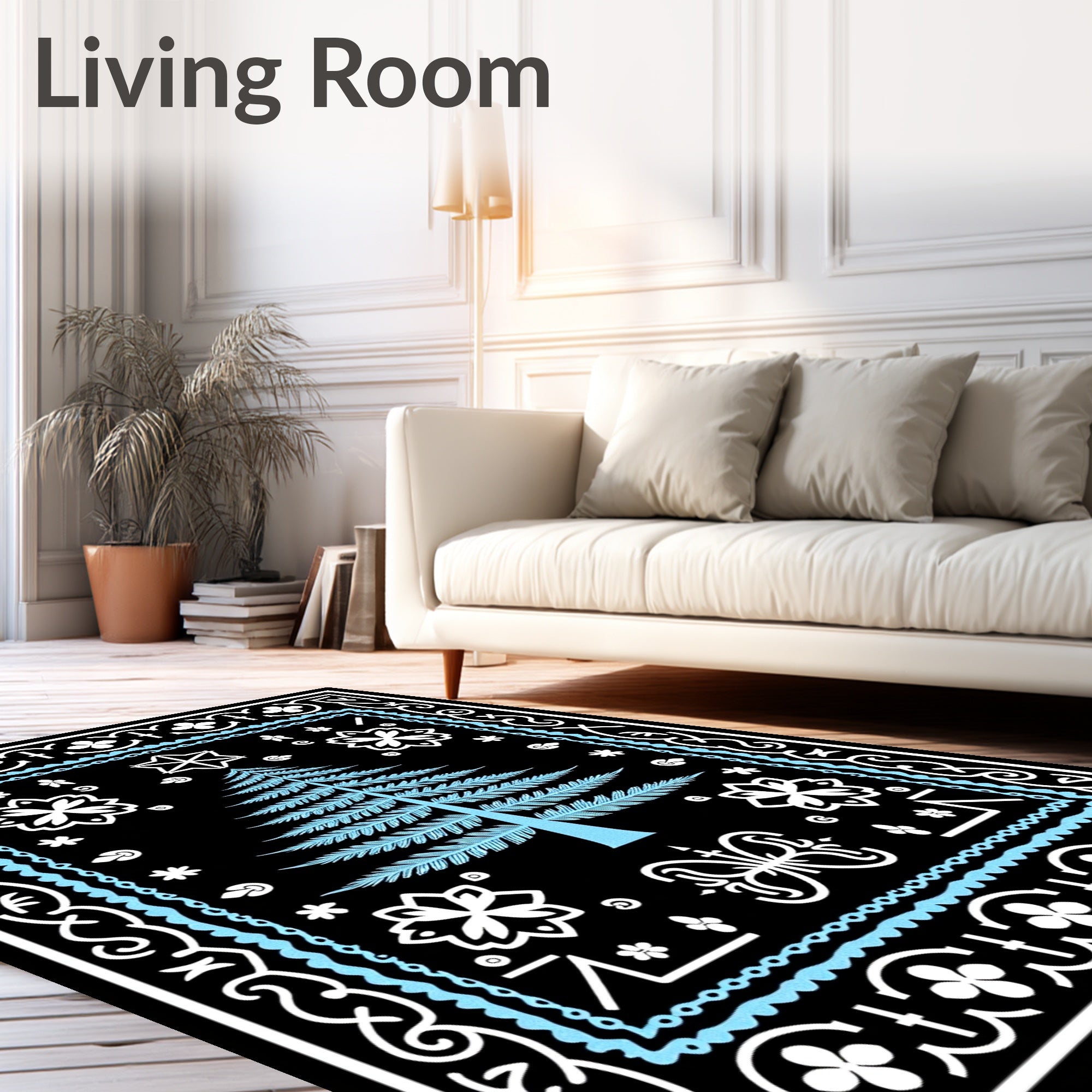Winter Forest Blue Fern Tree Rug