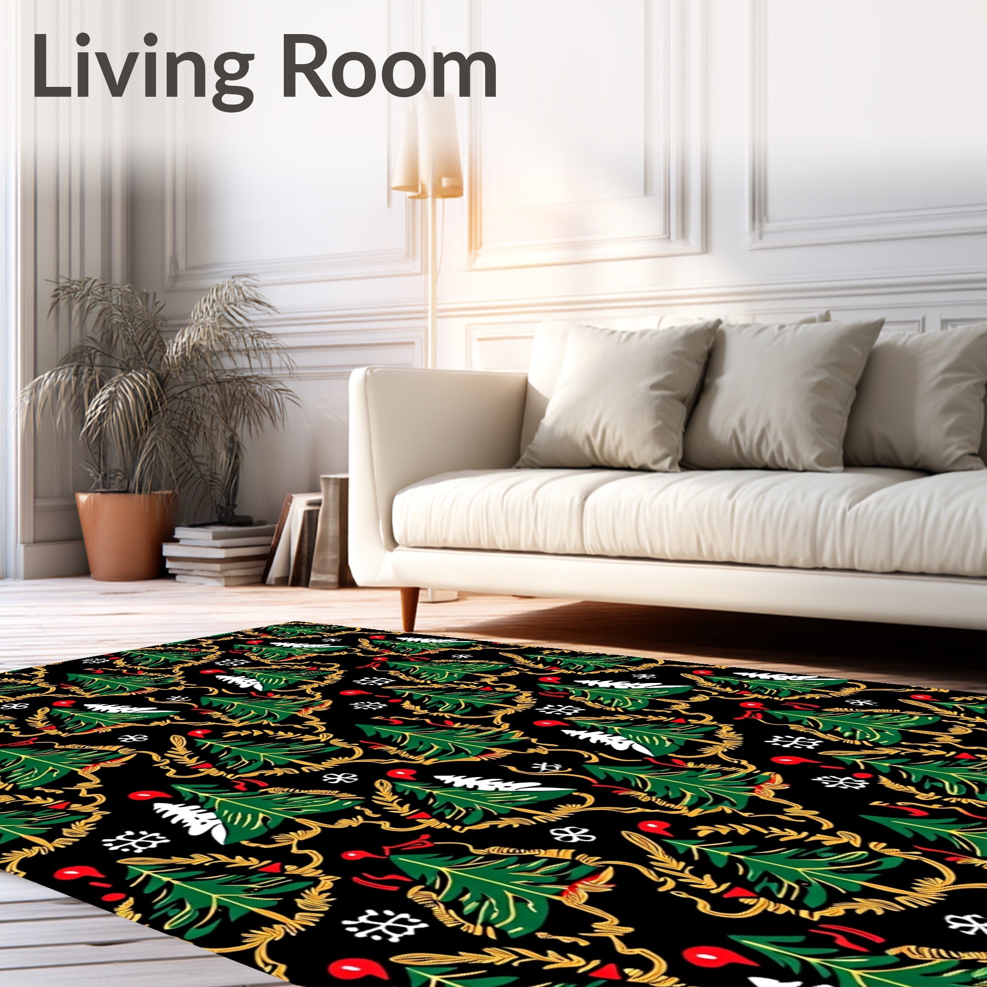 Festive Evergreen Wreath Holly Medley Rug
