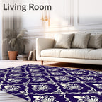 Rich Indigo White Damask Scroll Rug