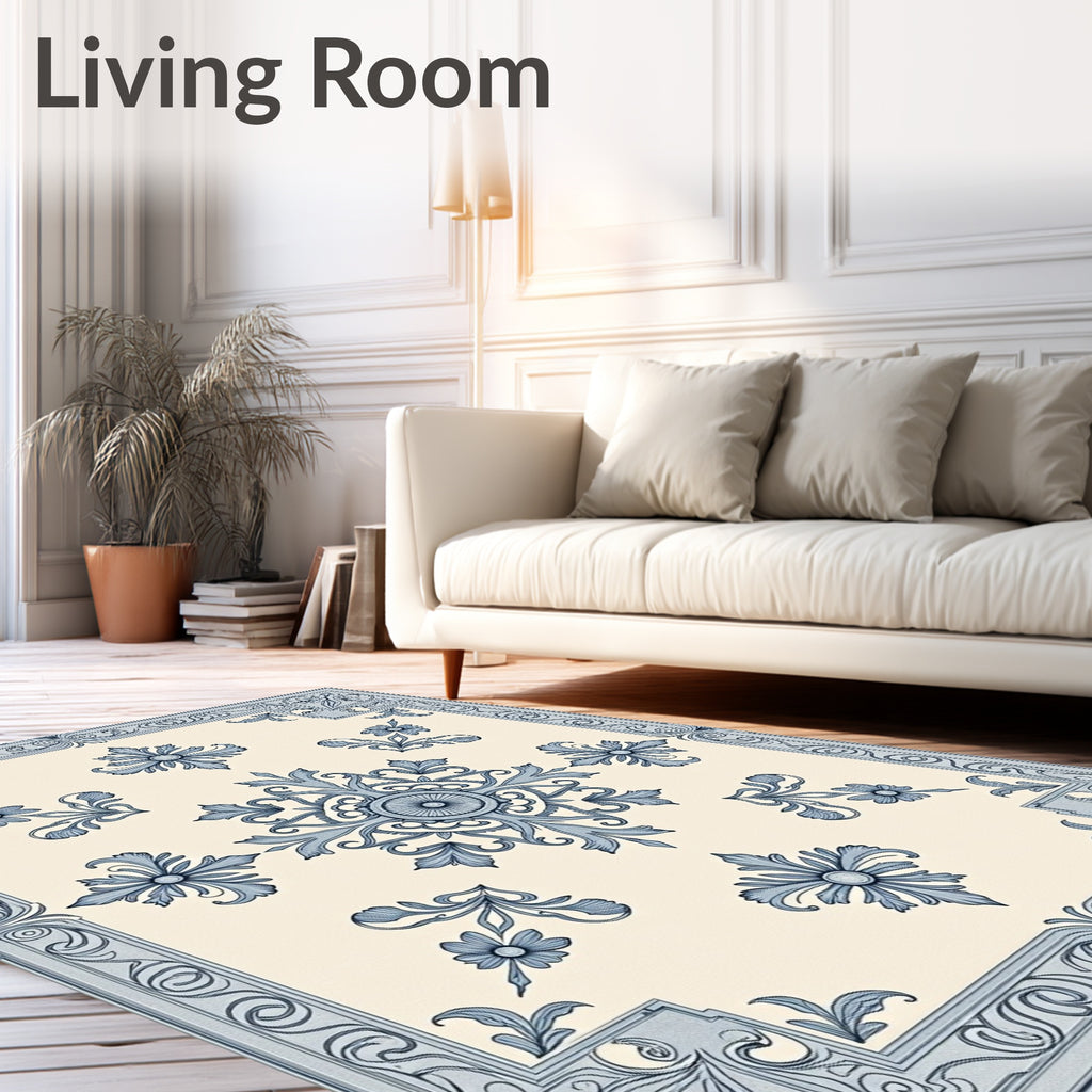 Blue Acanthus Leaf Scrollwork Rug