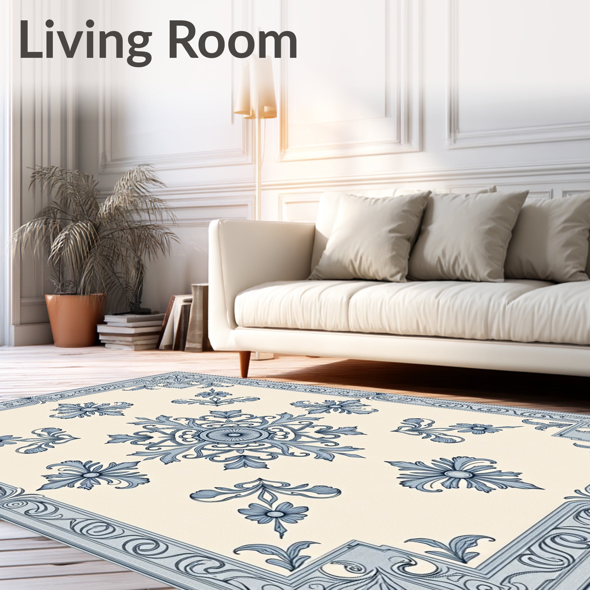 Blue Acanthus Leaf Scrollwork Rug