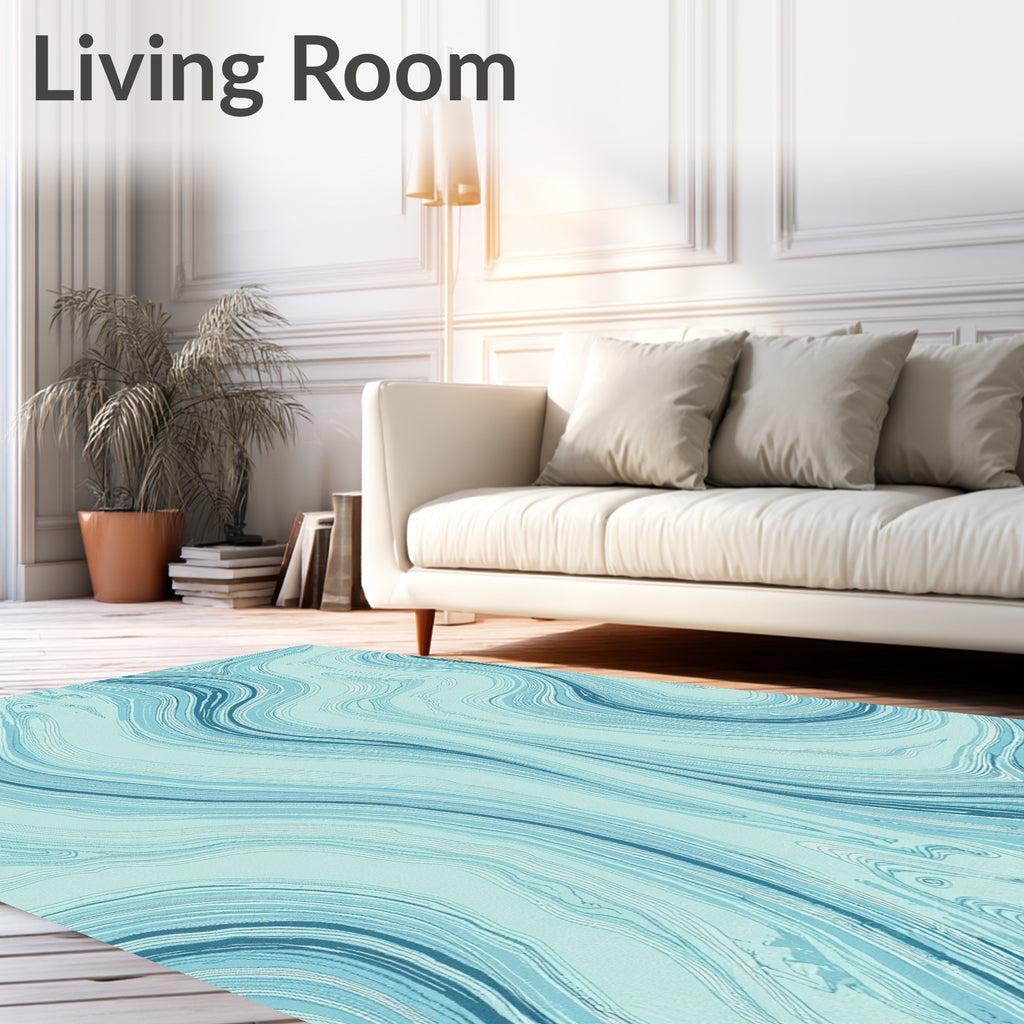 Aqua Blue Marble Swirl Texture Rug