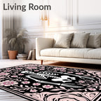Whimsical Pink Floral Skeleton Garden Rug