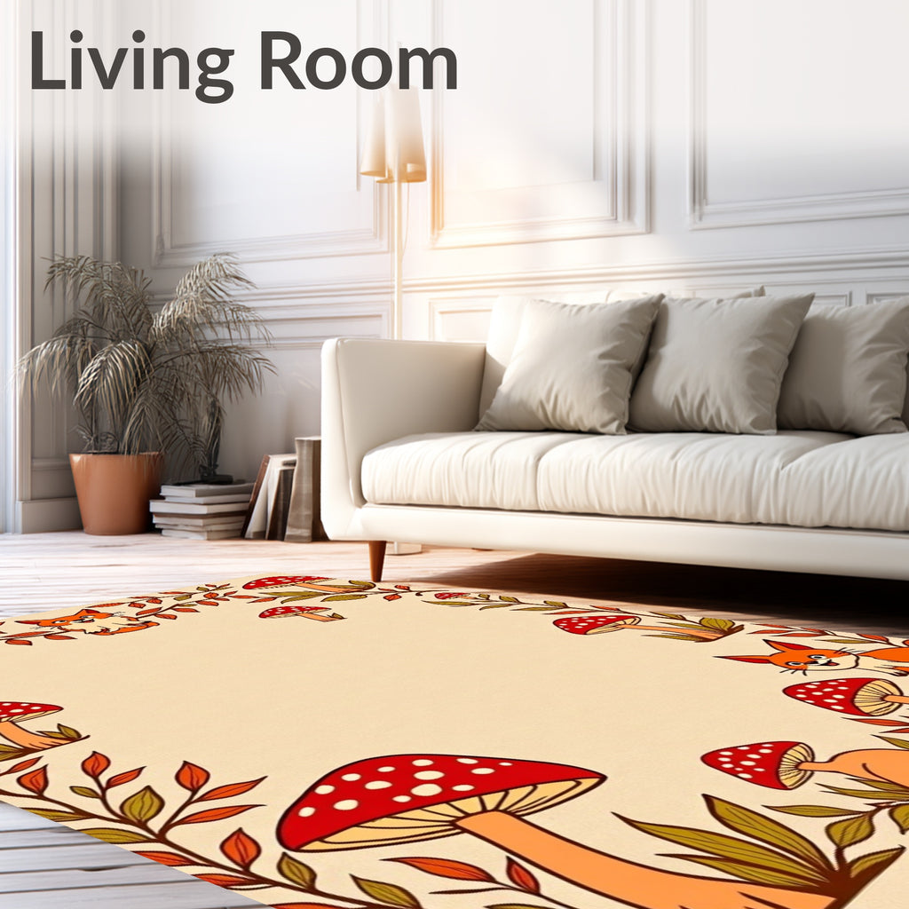 Whimsical Fox and Mushroom Autumn Border Rug