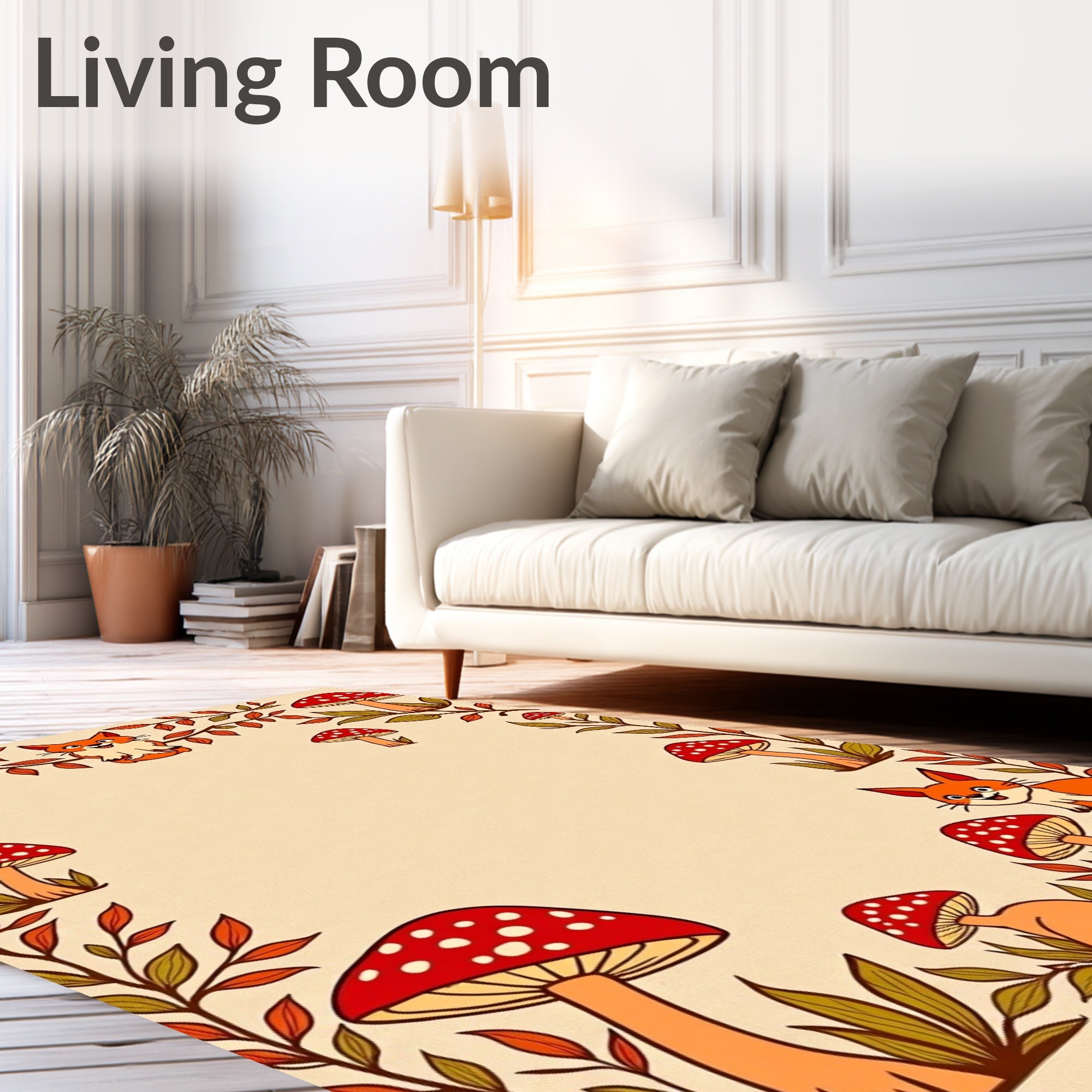 Whimsical Fox and Mushroom Autumn Border Rug