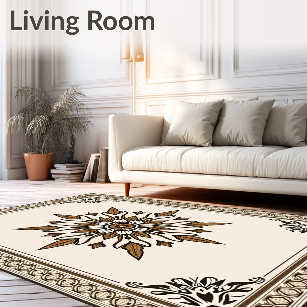 Earthy Brown Floral Medallion Border Rug
