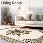 Earthy Brown Floral Medallion Border Rug