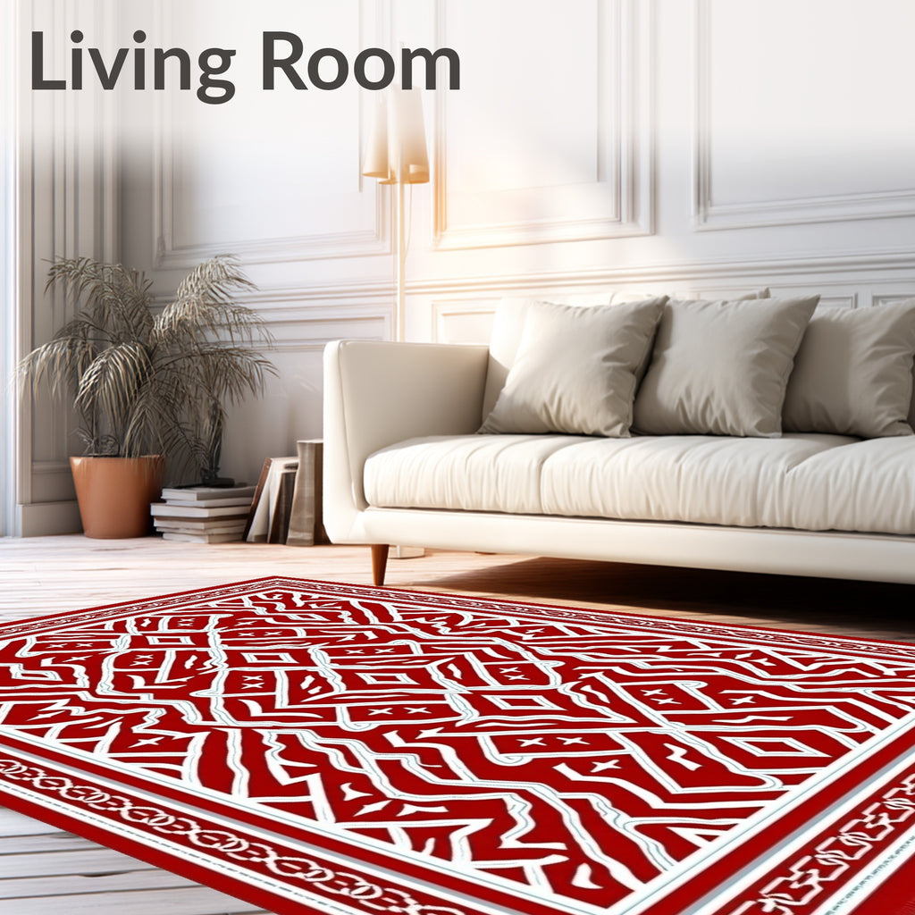 Crimson White Geometric Diamond Medallion Rug