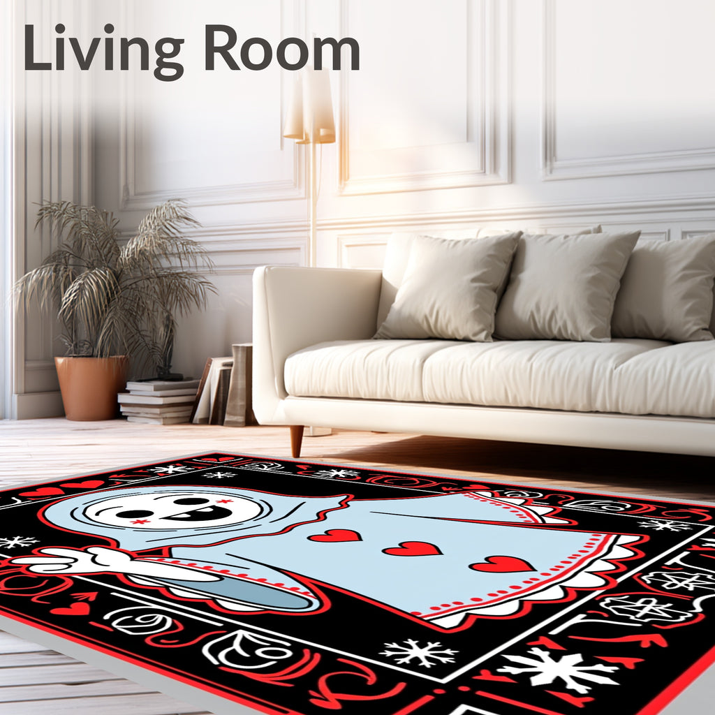 Joyful Blue Character Red Hearts Snowflakes Rug
