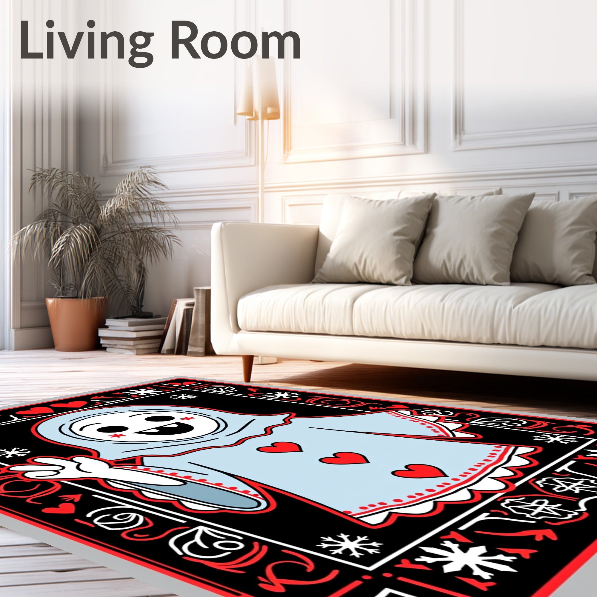 Joyful Blue Character Red Hearts Snowflakes Rug