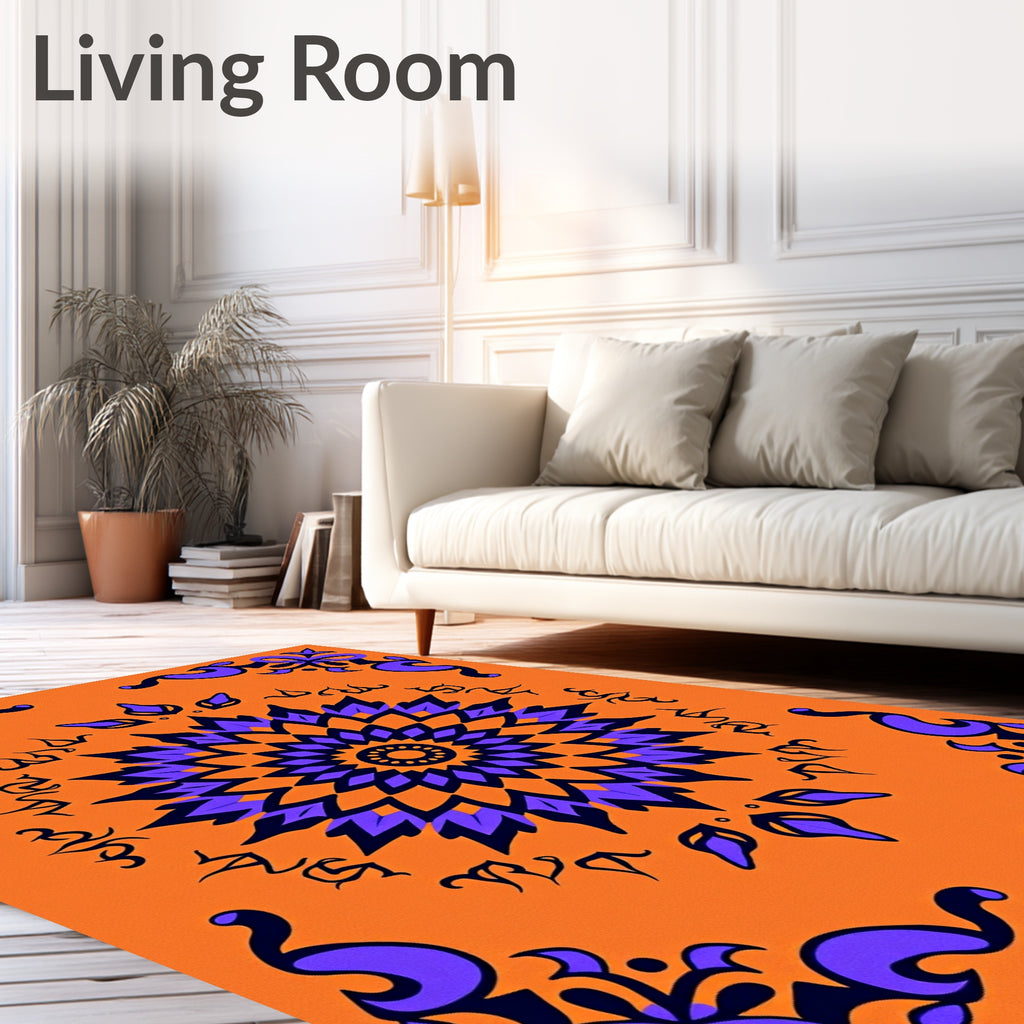Vibrant Orange Violet Medallion Swirls Rug