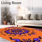 Vibrant Orange Violet Medallion Swirls Rug