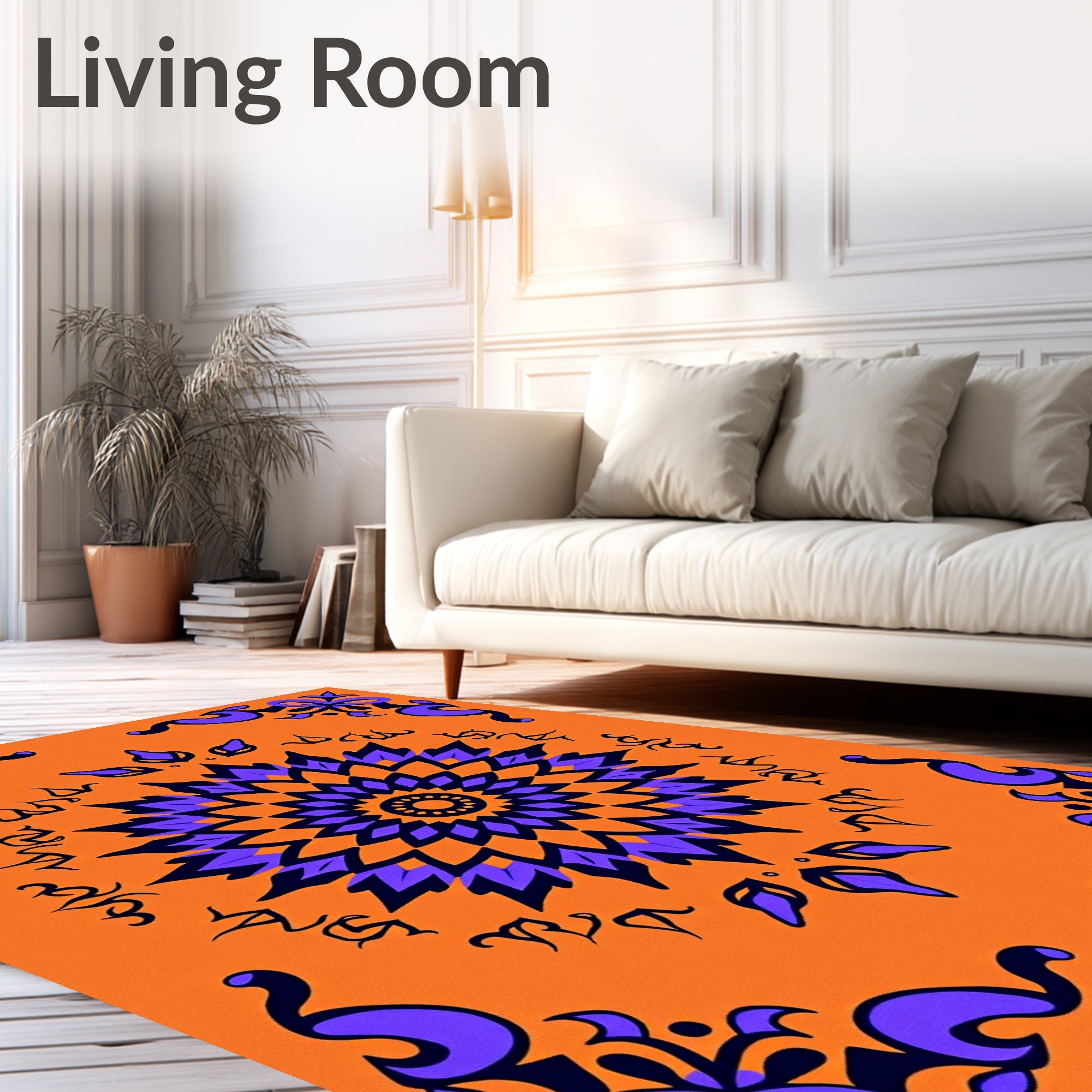 Vibrant Orange Violet Medallion Swirls Rug