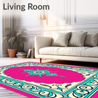 Vibrant Pink Turquoise Scrollwork Medallion Rug