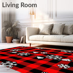 Red Black Buffalo Check Snowflakes Bells Rug