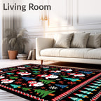 Festive Snowmen Christmas Trees Snowflakes Rug