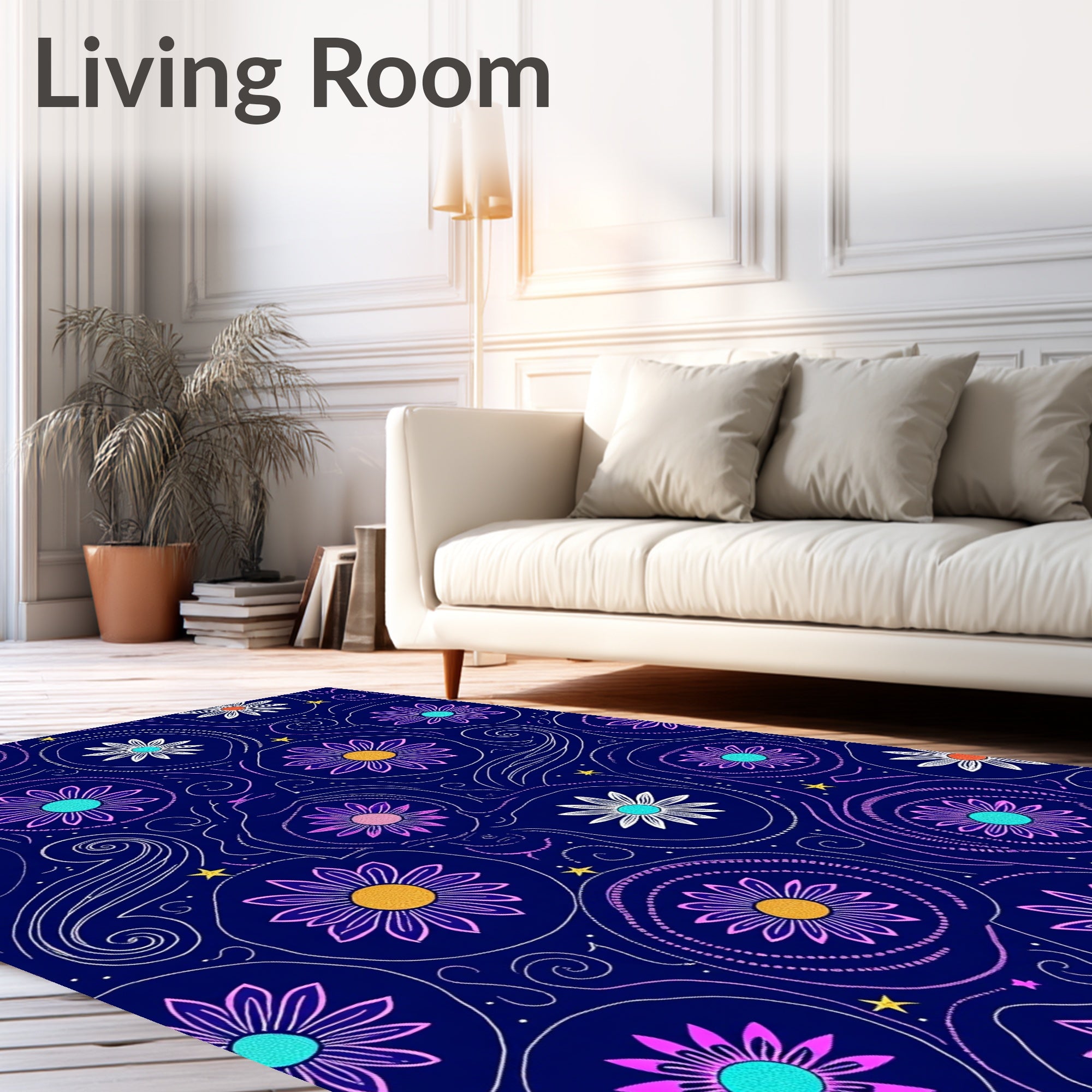 Whimsical Violet Swirl Floral Collage Rug