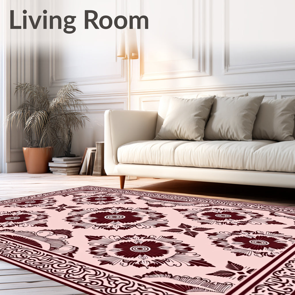 Burgundy Floral Medallion Lattice Rug