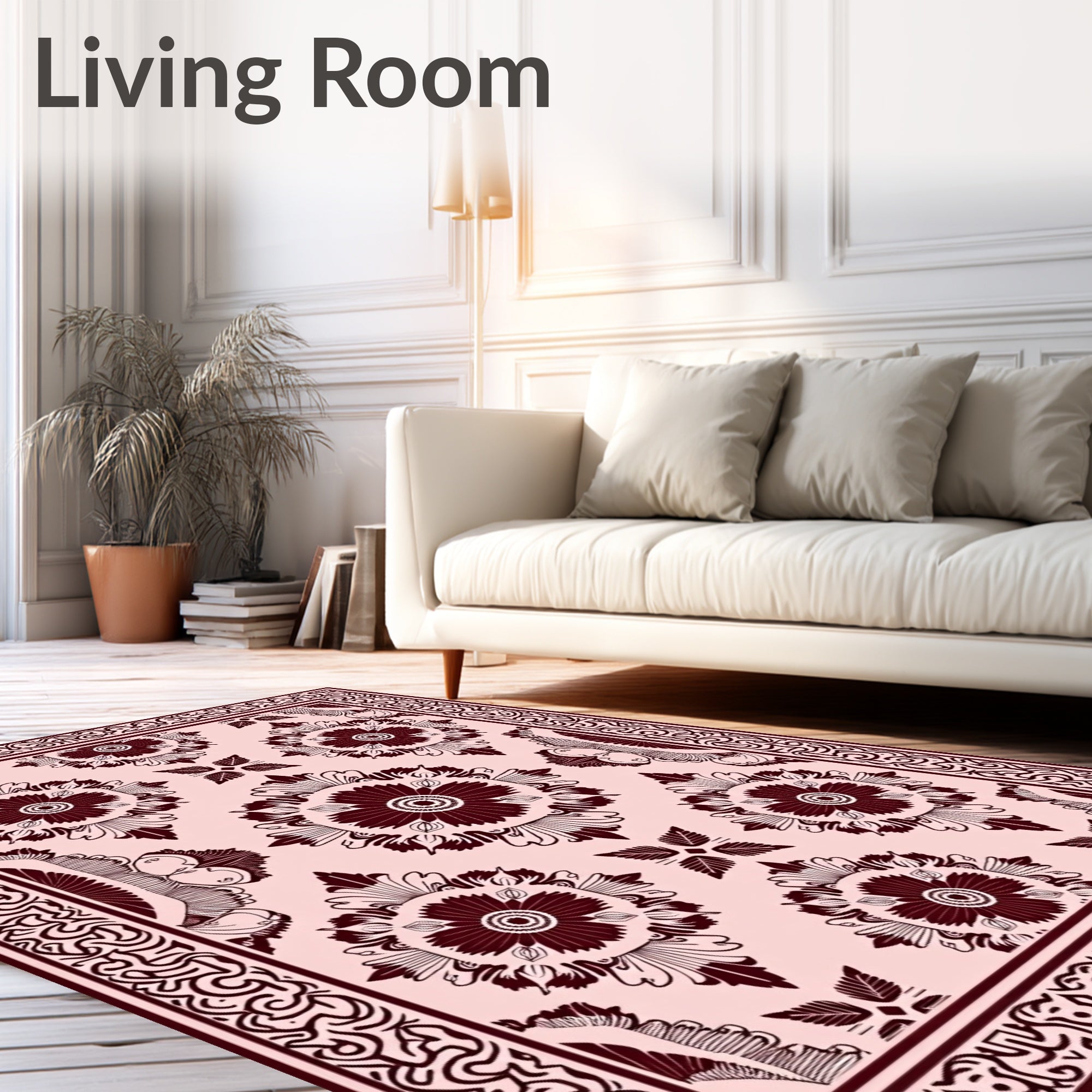 Burgundy Floral Medallion Lattice Rug