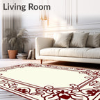 Ornate Burgundy Floral Border Rug