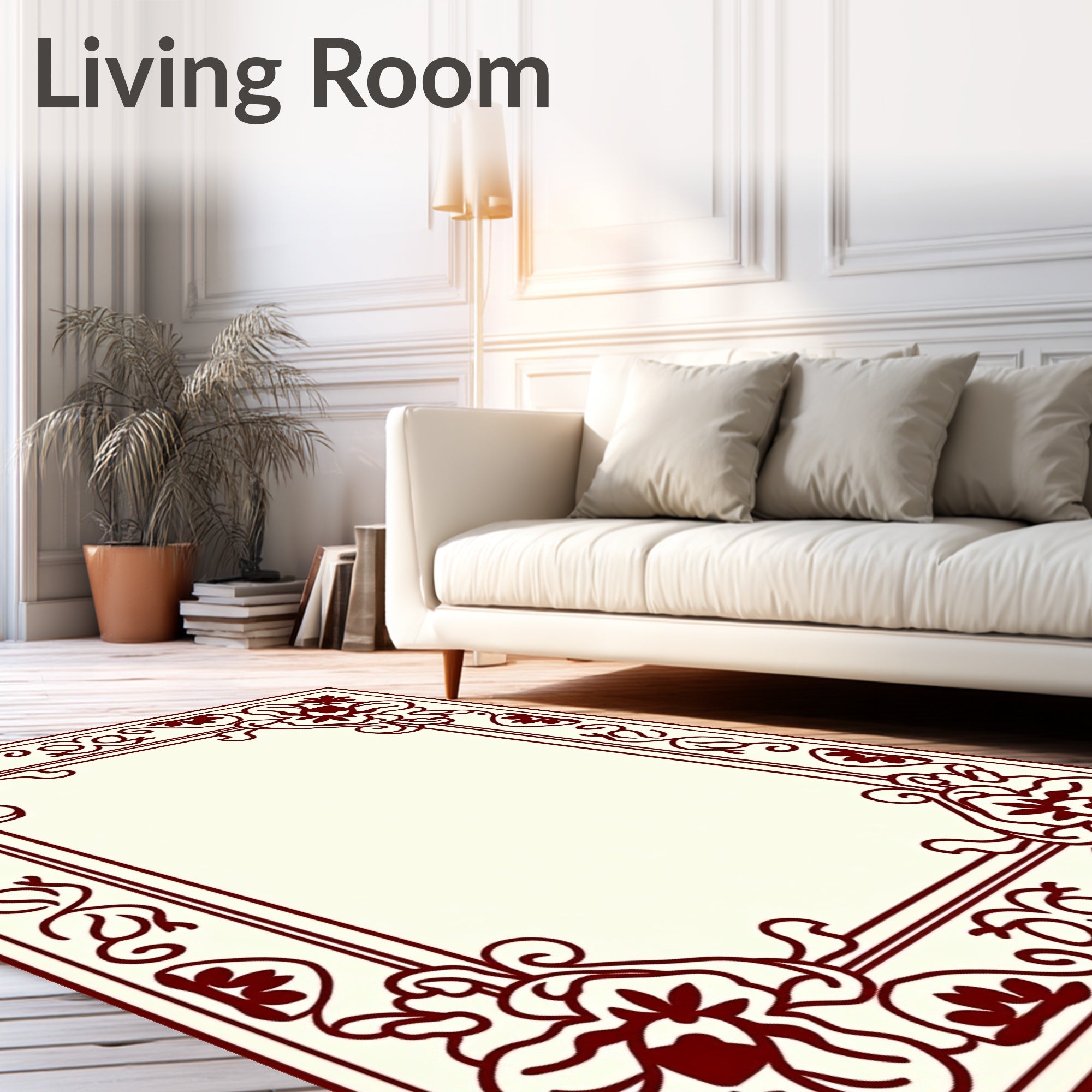 Ornate Burgundy Floral Border Rug