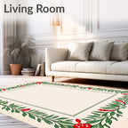Whimsical Red Mushroom Green Leaf Border Rug