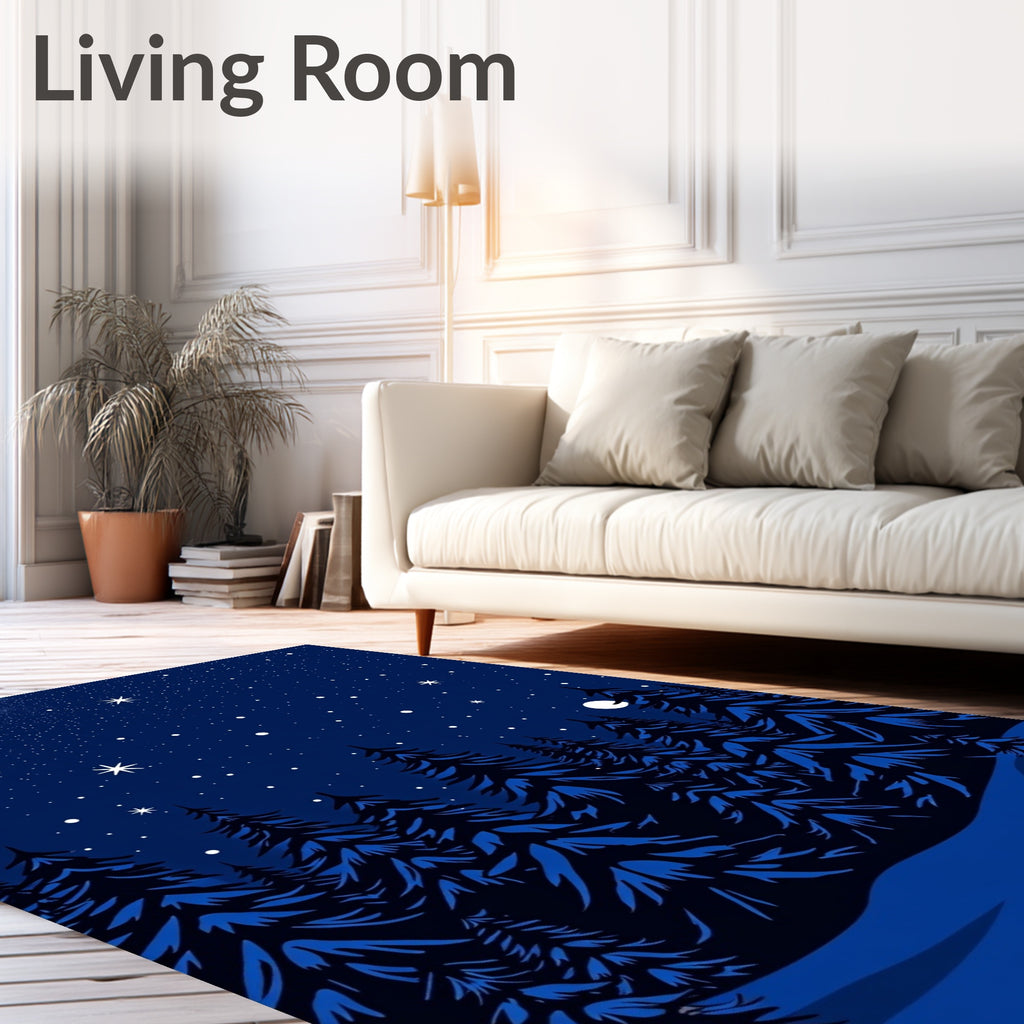Midnight Blue Forest Starry Sky Rug
