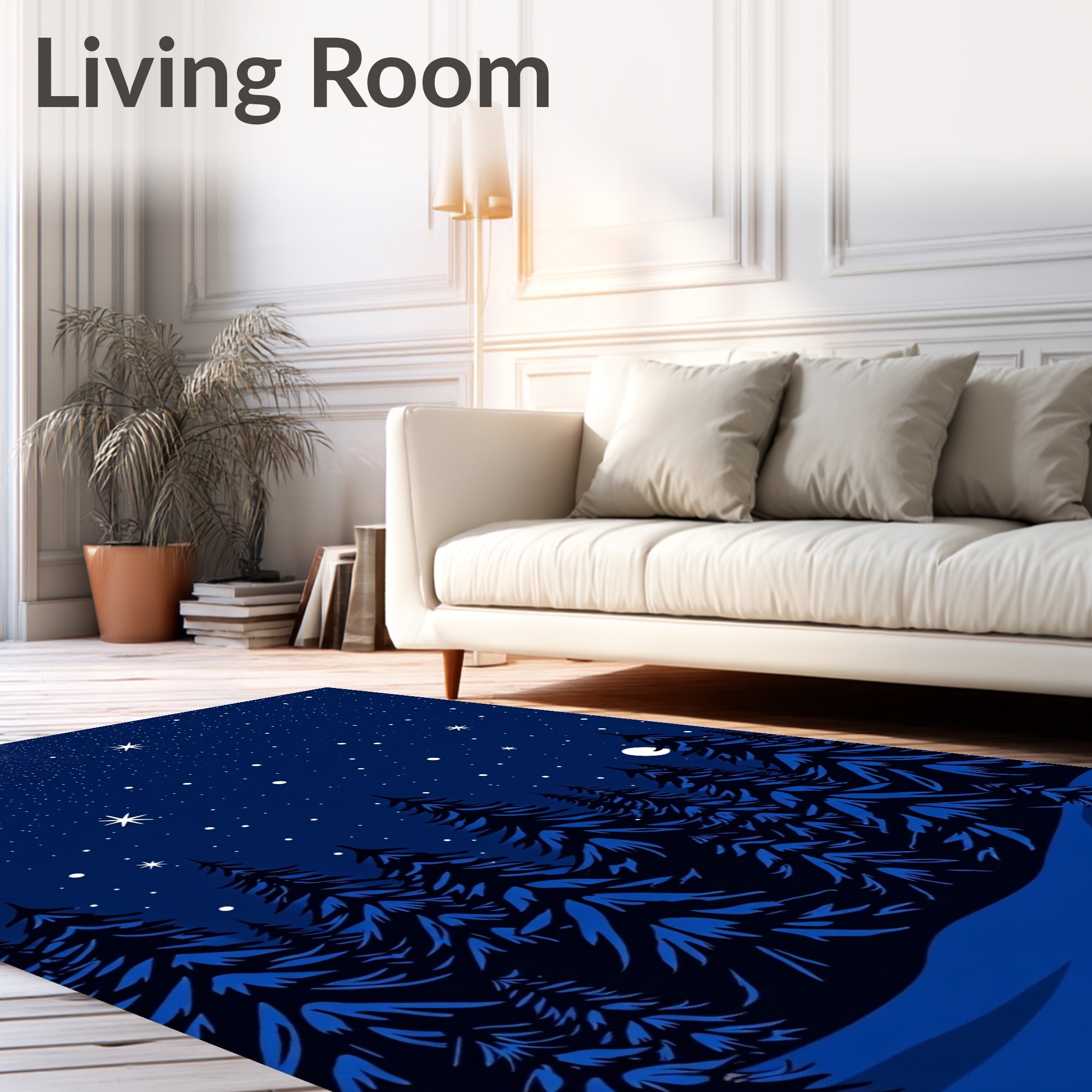 Midnight Blue Forest Starry Sky Rug