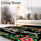 Black Skeleton Floral Frame Rug