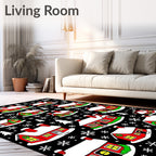 Festive Red Houses Snowflake Christmas Rug