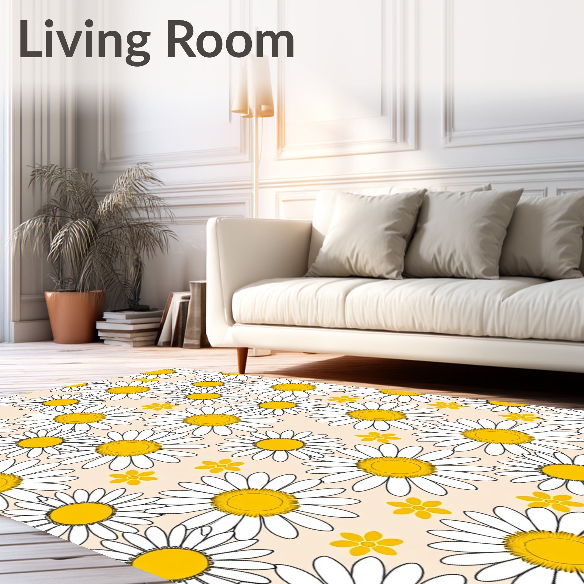 Daisy Meadow White Yellow Floral Rug