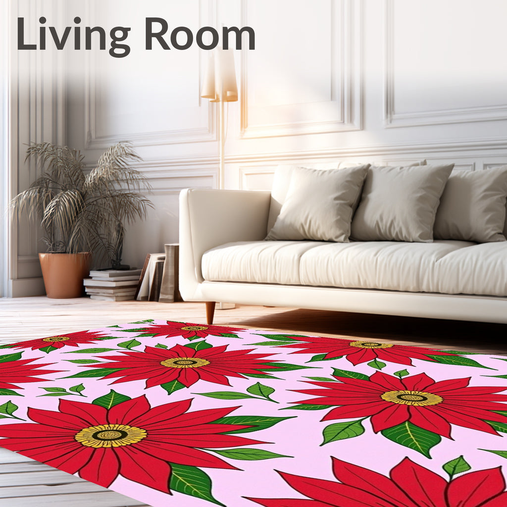 Bold Red Poinsettia Floral Swirl Rug