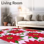Bold Red Poinsettia Floral Swirl Rug