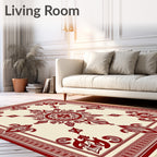 Crimson Floral Medallion on Cream Rug