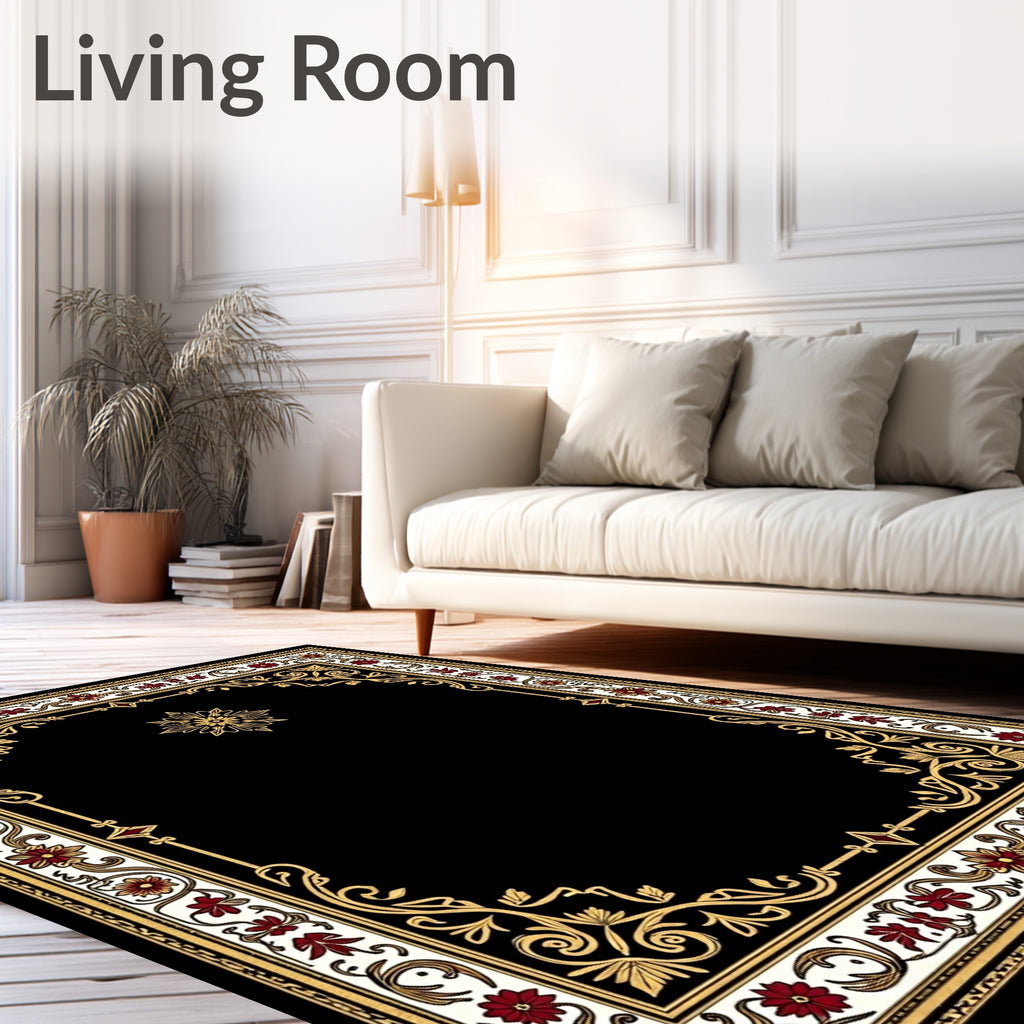 Crimson Floral Gold Border Rug