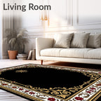 Crimson Floral Gold Border Rug