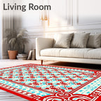Ornate Red Turquoise Geometric Medallion Rug