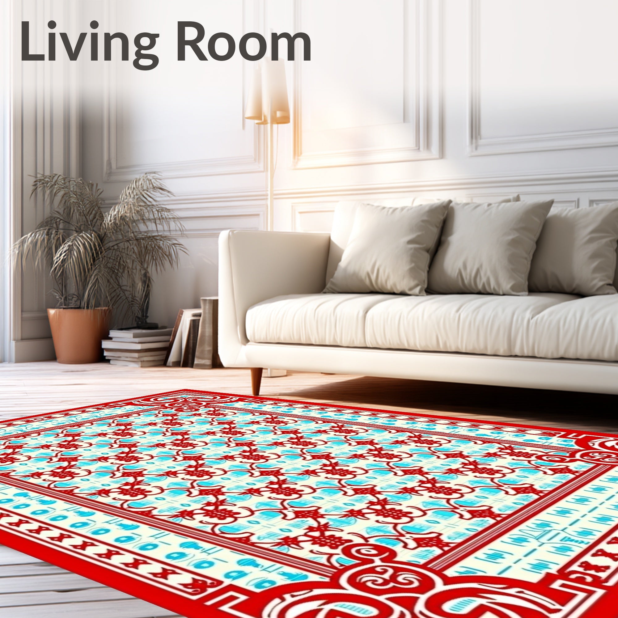 Ornate Red Turquoise Geometric Medallion Rug