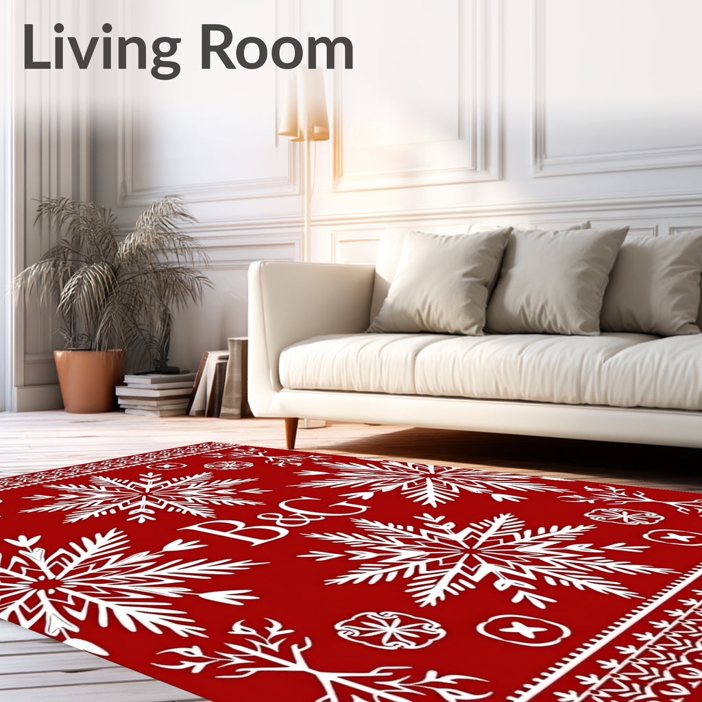 Red White Snowflake BG Medallion Rug