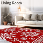 Red White Snowflake BG Medallion Rug