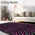 Pink Circuit Board Geometric Lines Rug