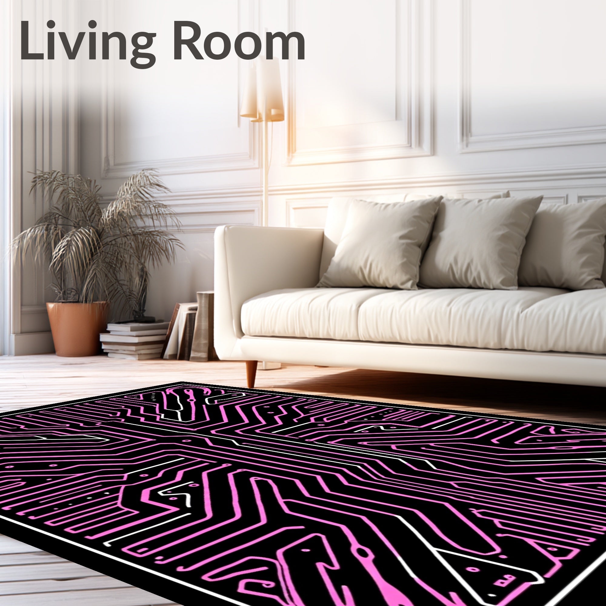 Pink Circuit Board Geometric Lines Rug