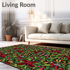 Rich Red Poinsettia Festive Evergreen Garland Rug