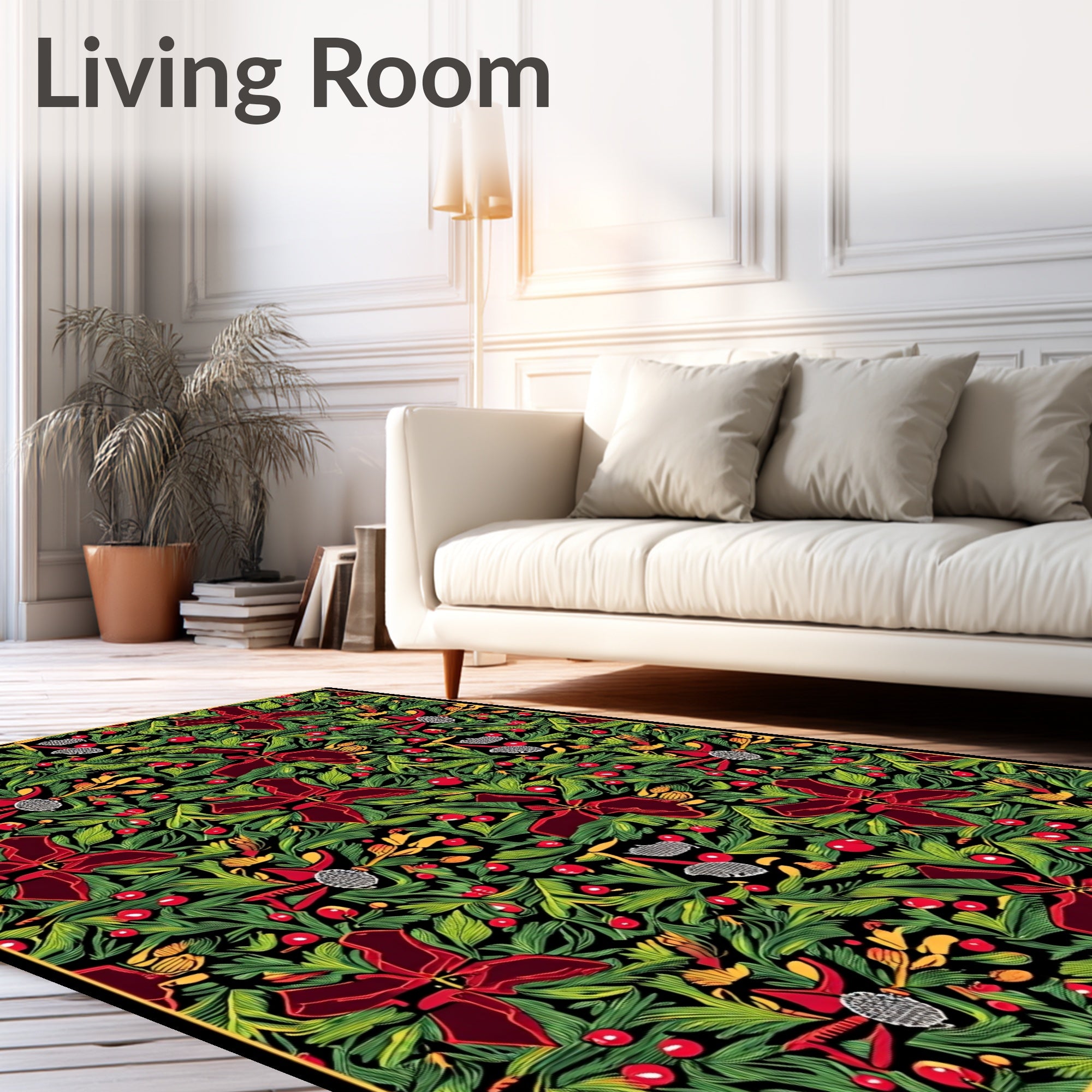 Rich Red Poinsettia Festive Evergreen Garland Rug
