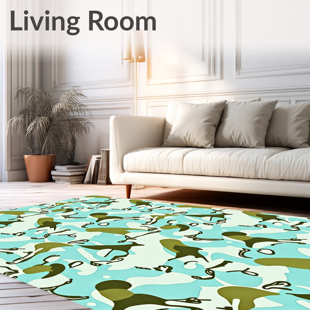 Sky Blue Camouflage Abstract Shapes Rug
