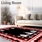 Red White Snowy Village Border Rug
