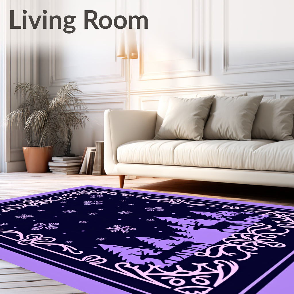 Winter Forest Deer Snowflake Silhouette Rug