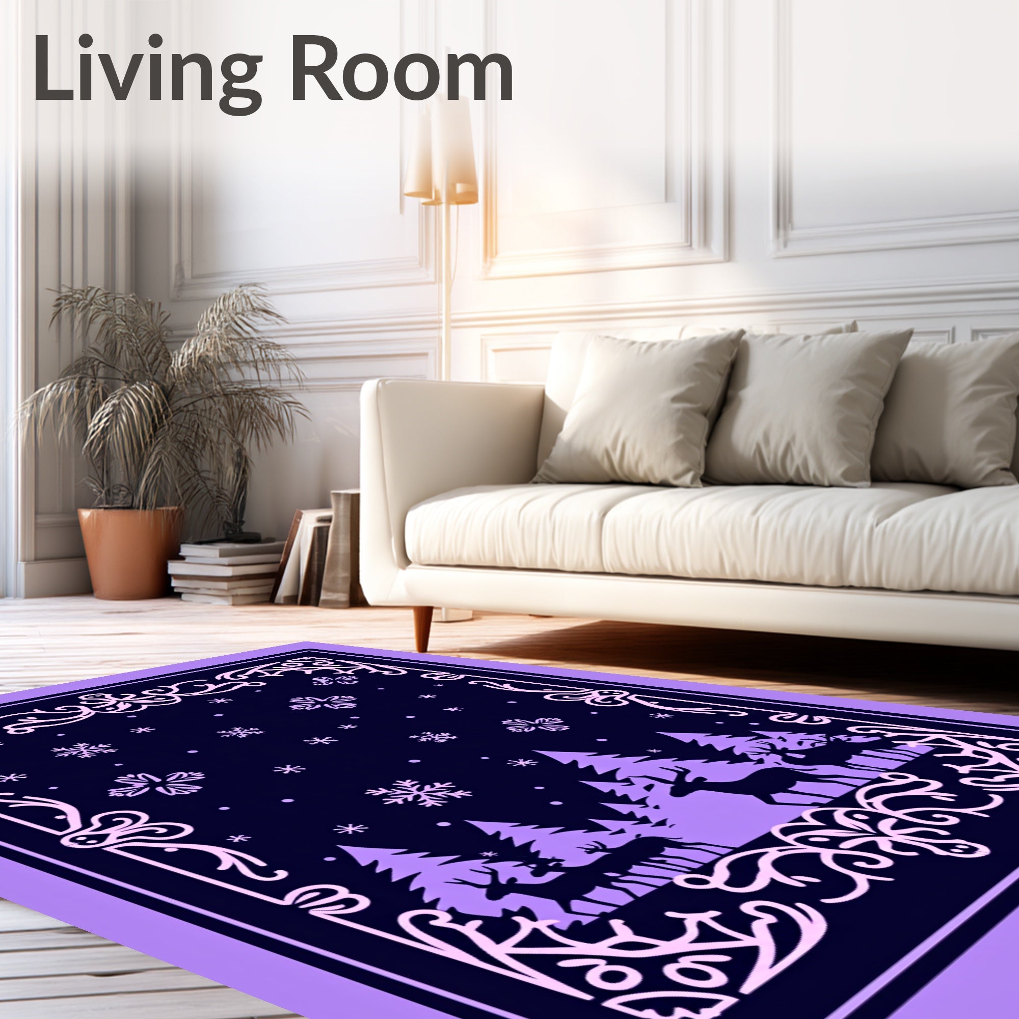 Winter Forest Deer Snowflake Silhouette Rug