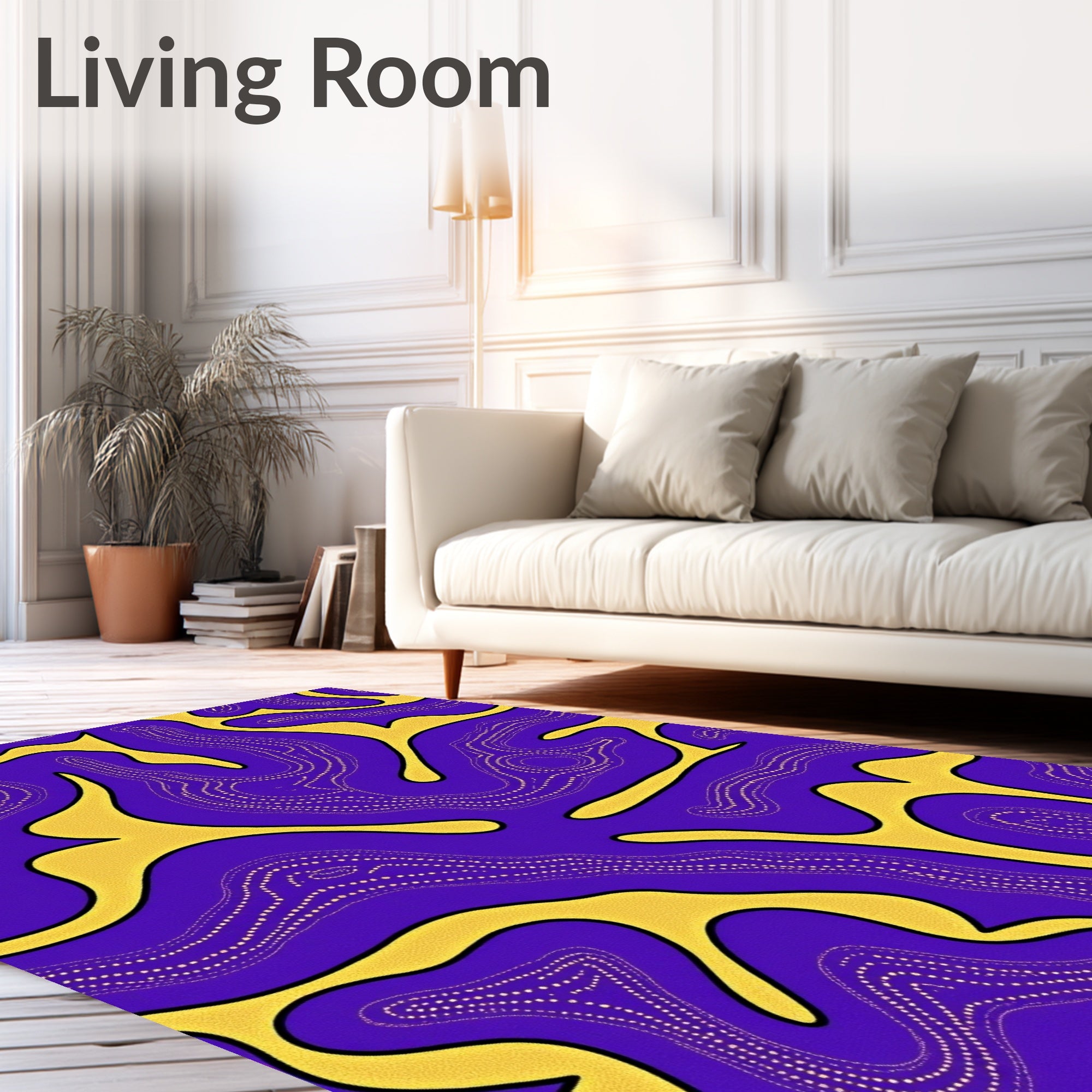 Vibrant Purple Yellow Organic Flow Rug