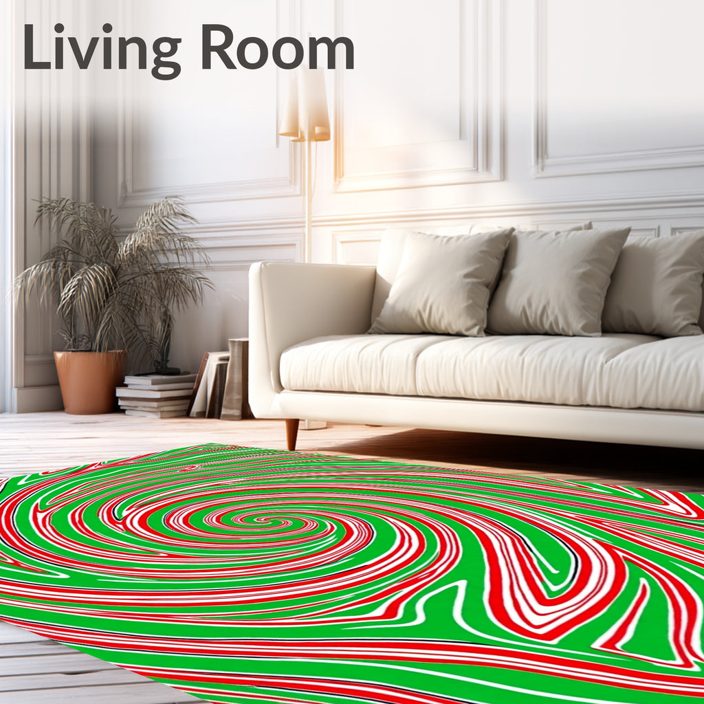 Vibrant Green Red Swirl Vortex Rug